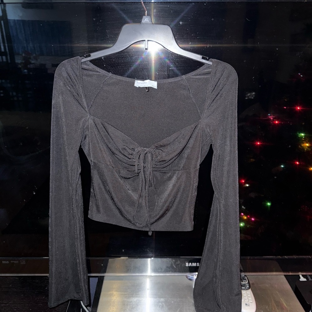 Bershka Black Ruched Front Long Sleeve Top